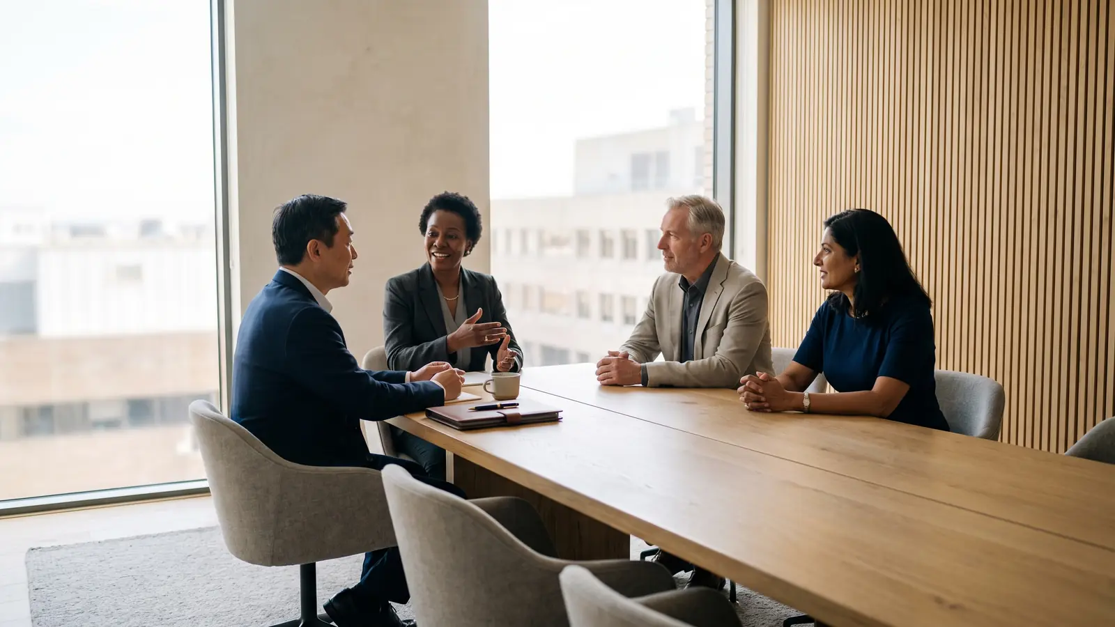 Senior leaders reviewing the numbers in a calm Amsterdam boardroom